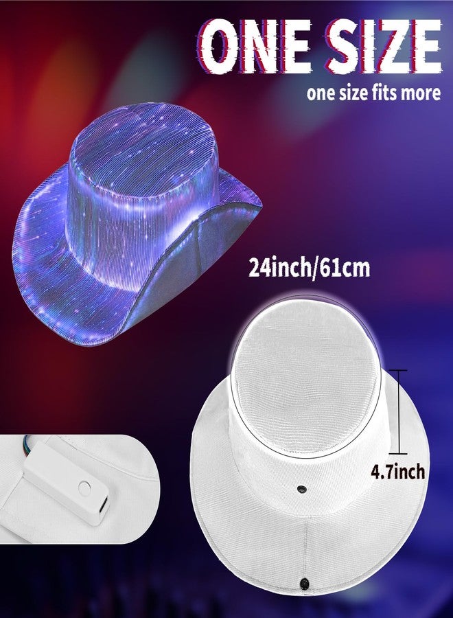 Litdevil LED Bucket Hat for Women - Light up Fisherman Cap 7 Colors Glow in The Dark Funny Hats USB Rechargeable Rave Party Hats (Cowboy Hat White) - Image 5